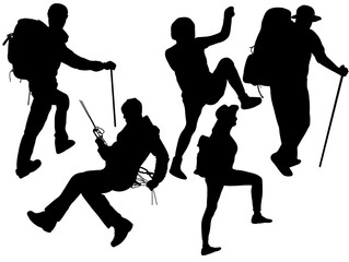 silhouette of a person. Mountain Climb silhouettes. Hiker climber people. Rock climbers silhouettes. Set of climber Silhouette illustration.

