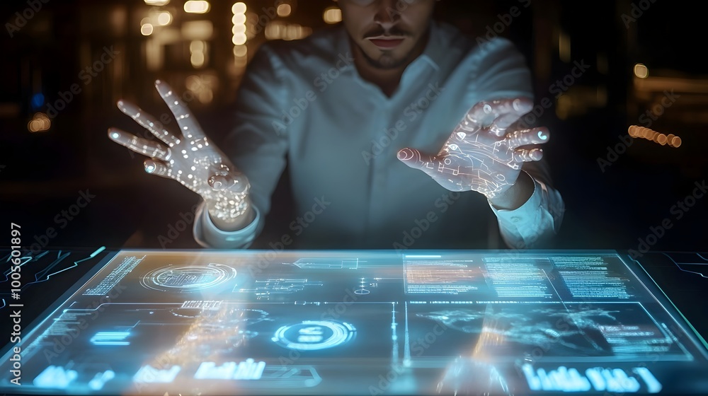 Poster financial advisor using futuristic augmented reality technology for seamless portfolio management vi