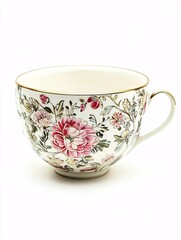 A charming porcelain teacup adorned with delicate floral patterns, ideal for tea aficionados and lovers of vintage aesthetics.