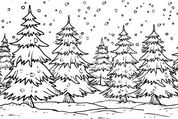 Obraz premium Coloring book illustration of Trees blanketed in snow
