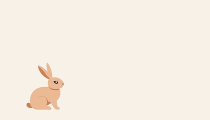 Obraz premium Stylized cute rabbit sitting on a soft background in a minimalistic and modern illustration style, easter cards illustration background, copy space