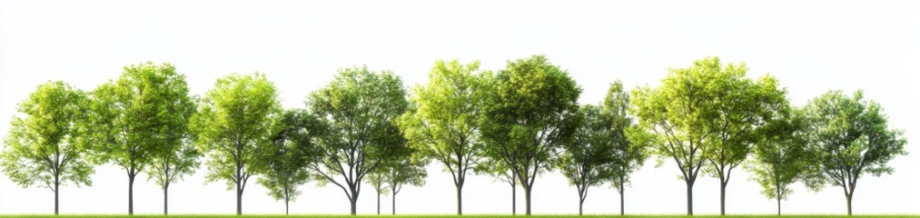 Fototapeta premium A large group of trees in a park, with green leaves against a white background