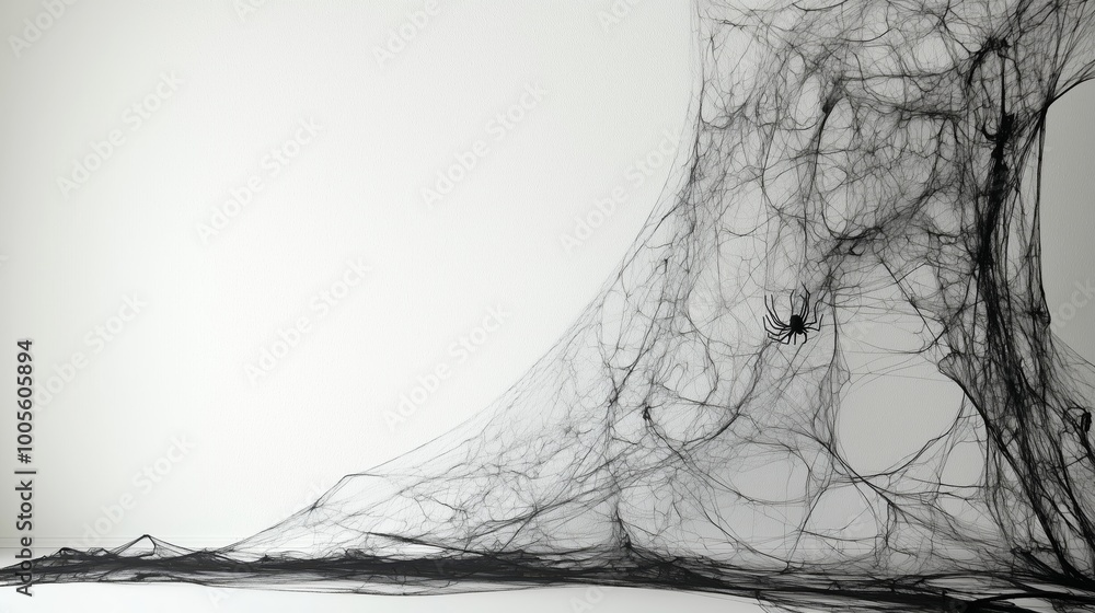 Poster minimalist black spider web in empty space