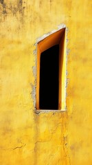 Aged yellow wall with abstract window, urban