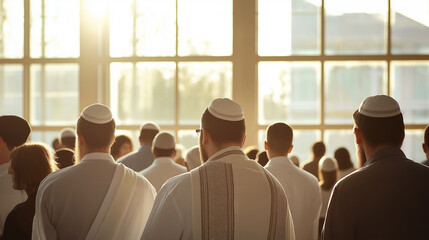 Obraz premium Faithful gathering at sunrise: jewish community in prayer
