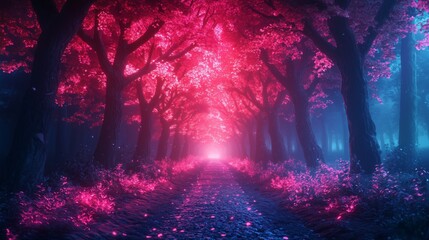 Dreamlike Forest with Glowing Trees at Night