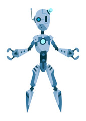 A Vibrant and Stylized Blue Robot Character Featuring Distinct Angular Features and Design