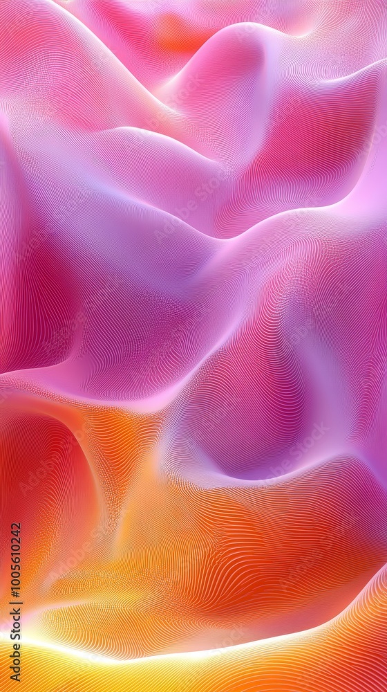 Poster the image features smooth, flowing patterns of pink and orange with gentle curves and gradients, cre
