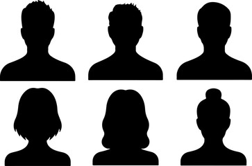 Icon set of anonymous male female person silhouette avatar. ıcons, flat vector illustrations. Isolated on white, transparent background