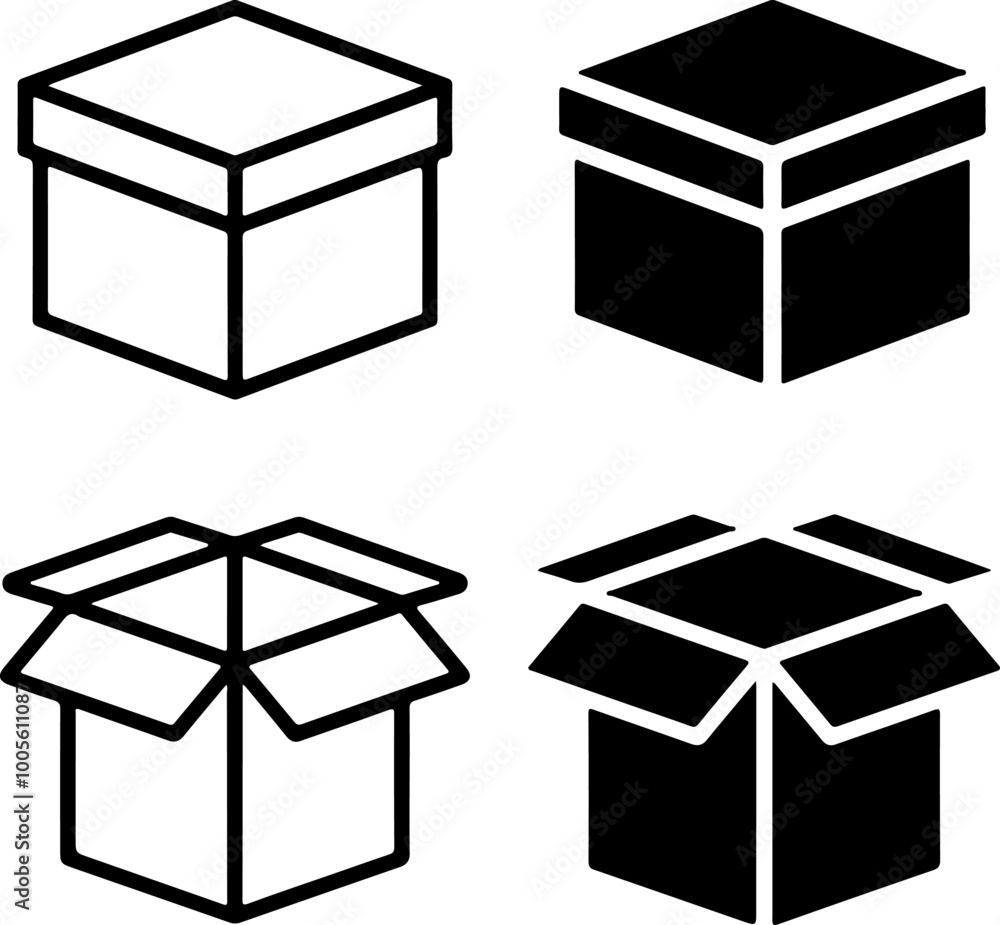 Poster icon set of box delivery parcel package shipping import export return distribution. thin line icons 