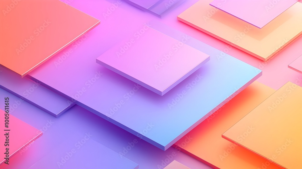 Poster captivating abstract digital artwork featuring a vibrant pastel color palette geometric shapes and a