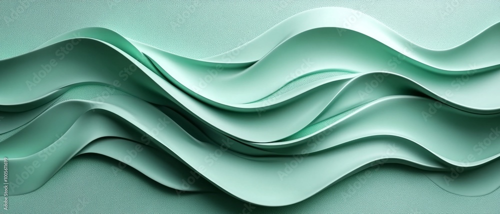 Poster curved shapes in soft mint green undulate across a textured surface, evoking a sense of calm and flu