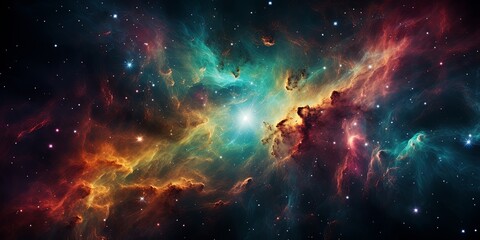 Fototapeta premium Cosmic Symphony of Dust and Light, A Stellar Tapestry of Swirling Colors and Distant Stars