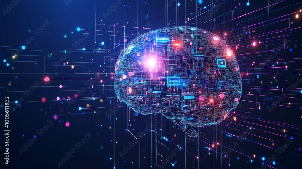 Poster abstract ai brain with digital scanning elements