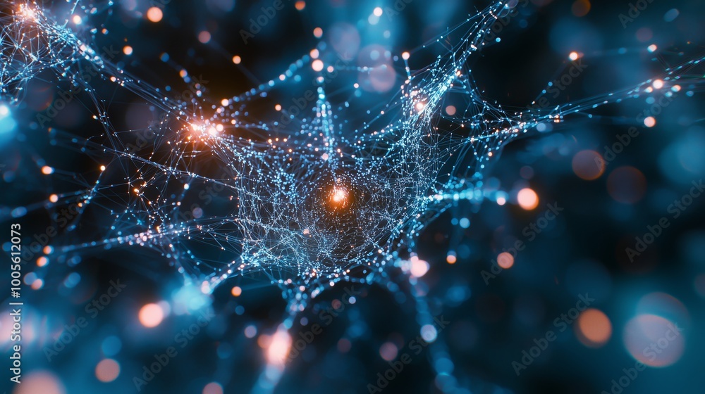 Poster glowing network of lines and lights visualization