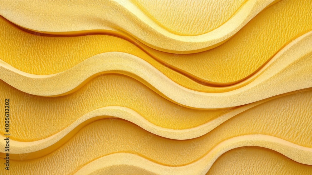 Poster a bold and vibrant wall design displays undulating yellow patterns, creating a dynamic visual experi