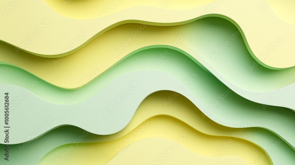 Poster striking layers of green and yellow paper flow seamlessly, creating a vibrant and modern abstract de