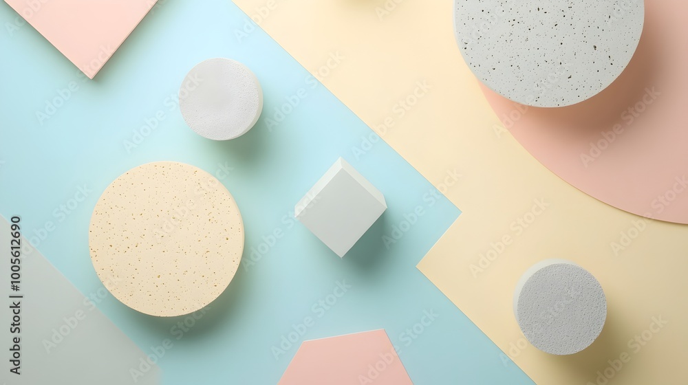 Poster tranquil pastel colored background with simple geometric shapes and textures optimized for product p