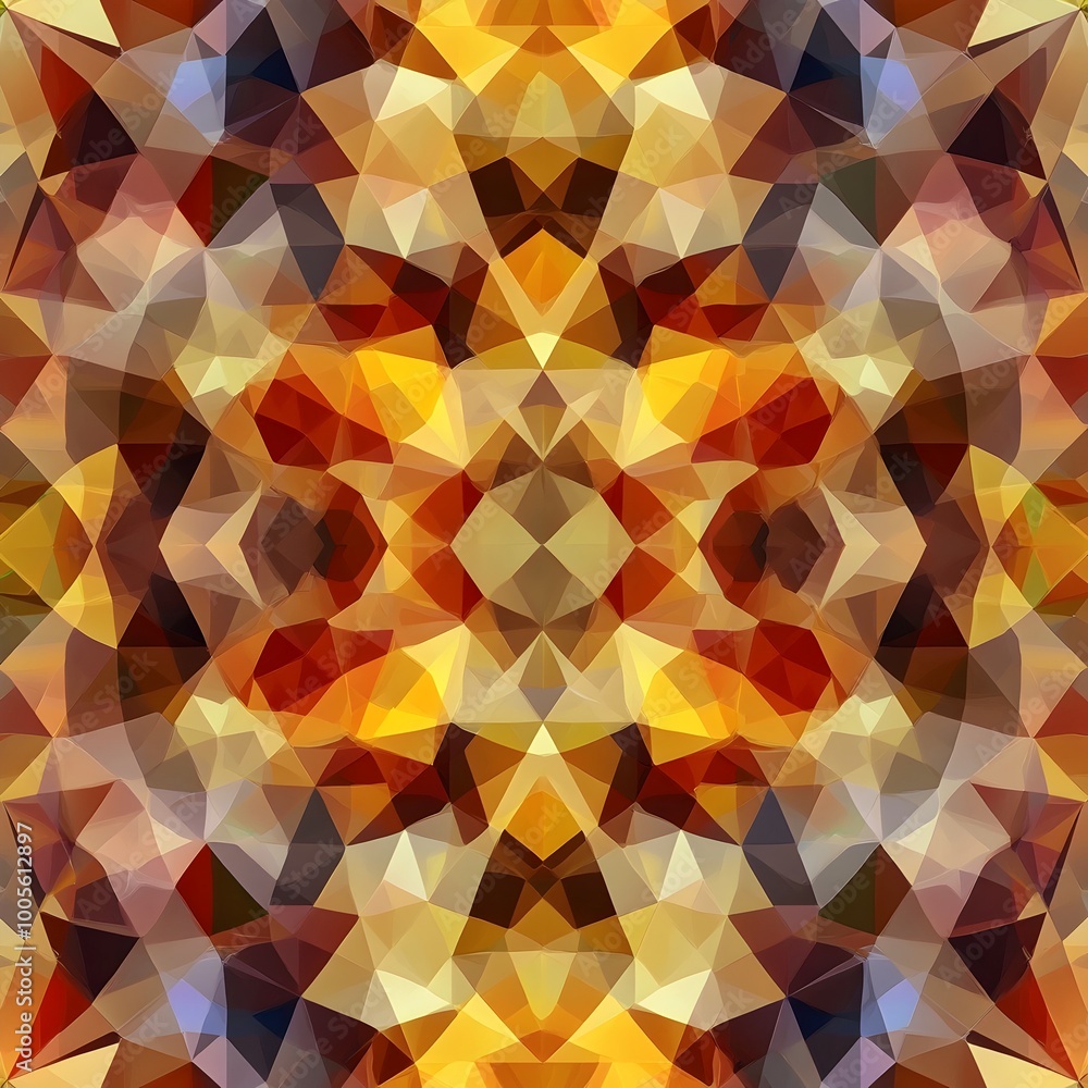 Poster vibrant kaleidoscopic polygon pattern abstract digital painting with warm studio lighting mesmerizin