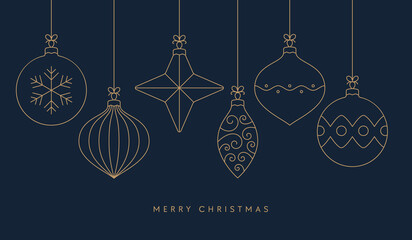 Christmas balls boho trendy card, simple outline style