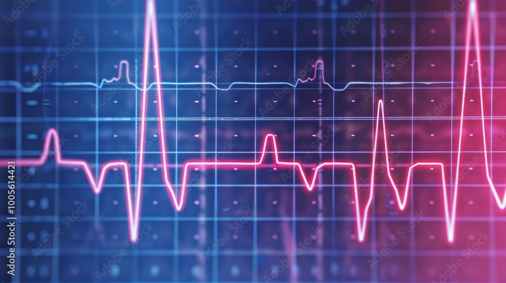 Poster a close-up of a heart rate monitor displaying a healthy heartbeat. the vibrant red line on the scree
