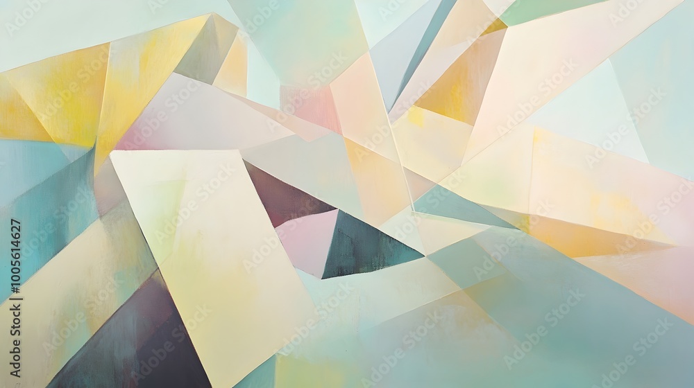 Poster tranquil pastel geometric abstraction with expressive brushwork and textural overlays soft pastel co