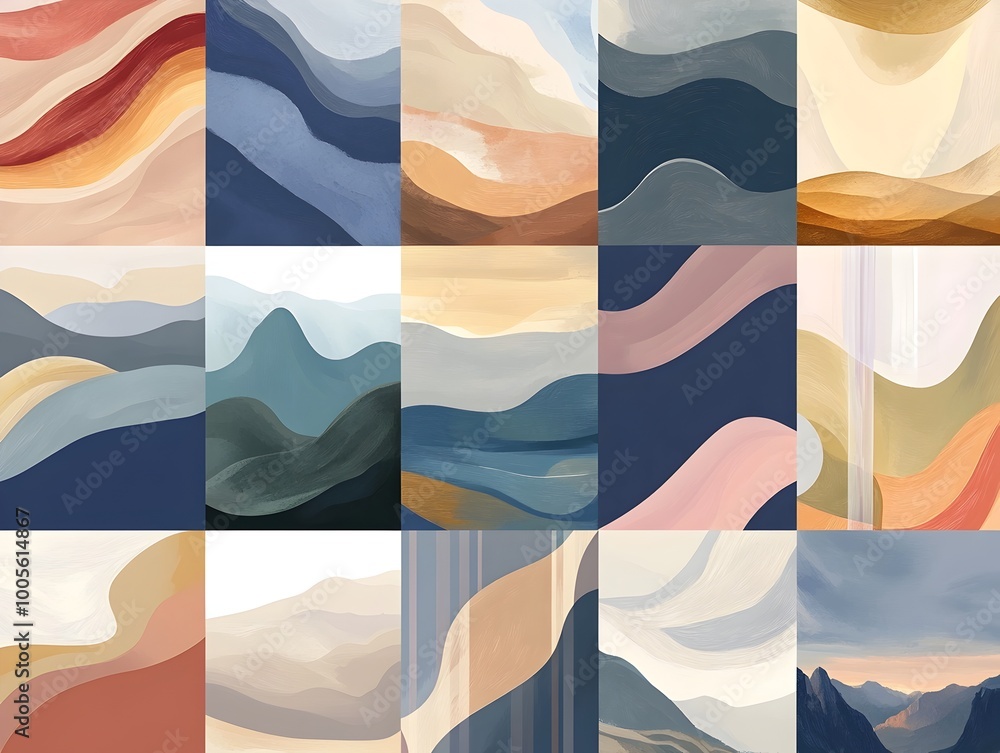 Poster serene impressionist inspired abstract landscape with dynamic tactile compositions muted tones oil p