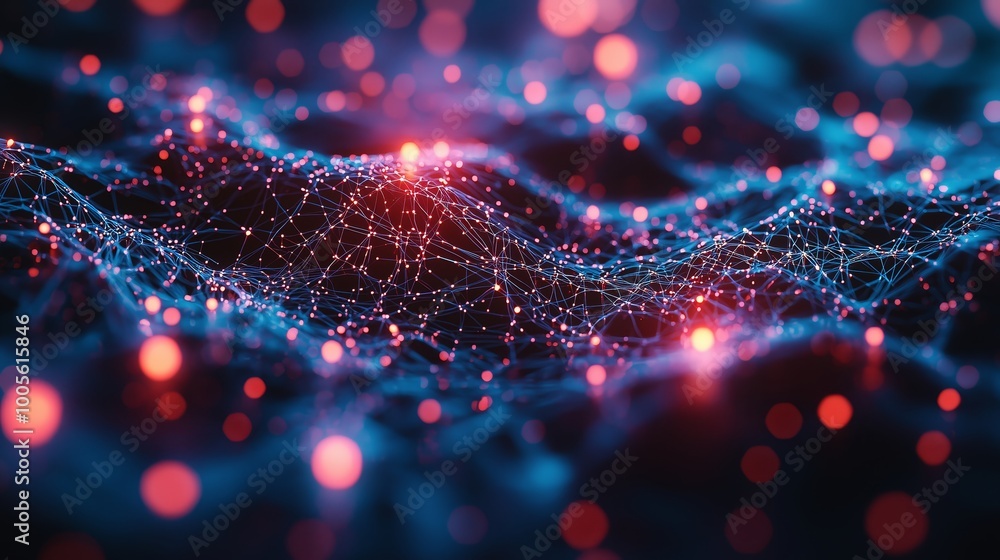 Poster glowing lines in abstract network visualization