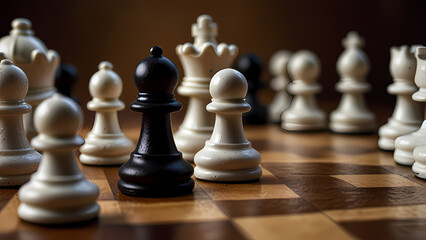 close-up image of chess pawns, focusing on their intricate textures and craftsmanship