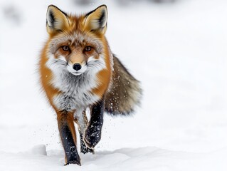 Obraz premium Red Fox Trotting Through Snowy Landscape