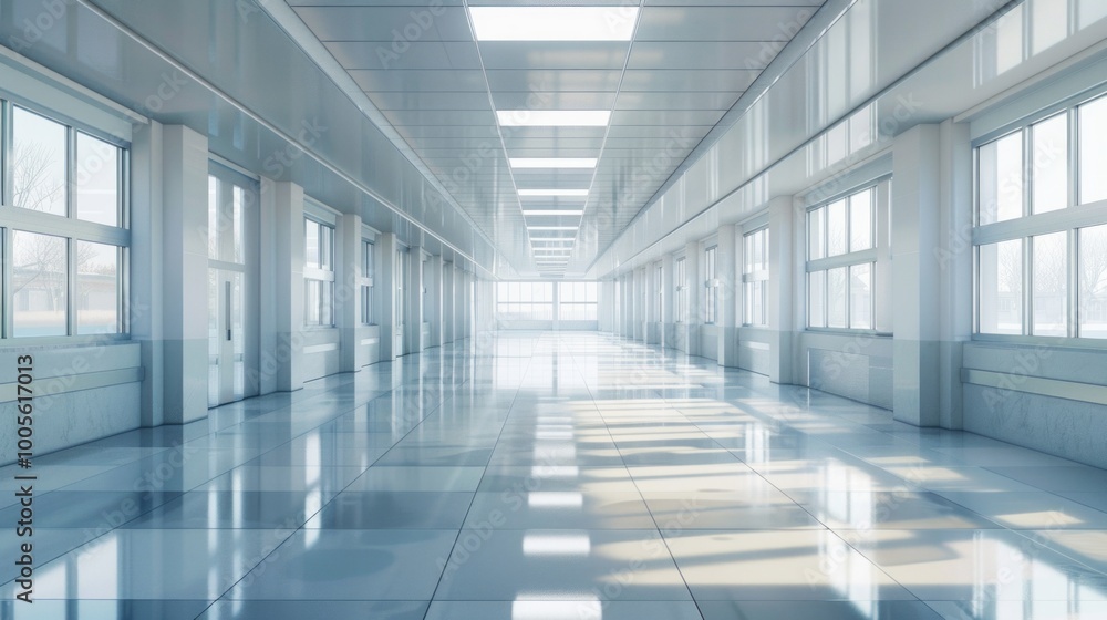 Poster a large, empty room with white walls and floors