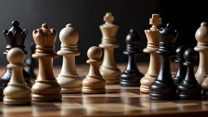 close-up image of chess pawns, focusing on their intricate textures and craftsmanship