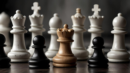 close-up image of chess pawns, focusing on their intricate textures and craftsmanship