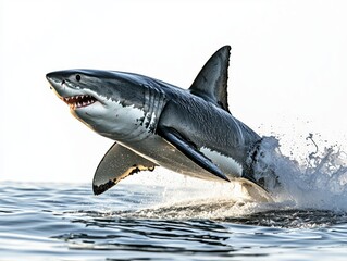 Fototapeta premium Great White Shark Breaching the Water in Full Body Splash