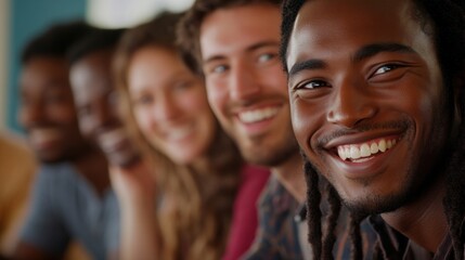 Obraz premium A group of smiling individuals enjoying a moment together, showcasing joy and connection.