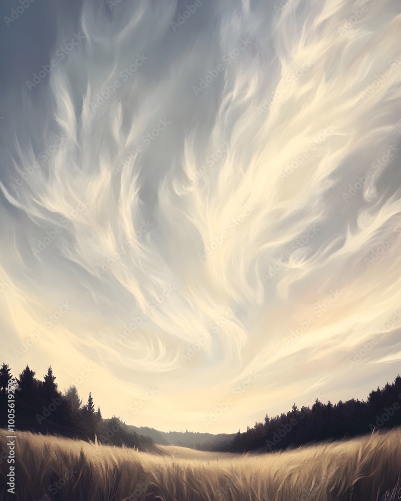 Poster ethereal sky backdrop with wispy cirrus cloud formations diffuse natural illumination and weightless
