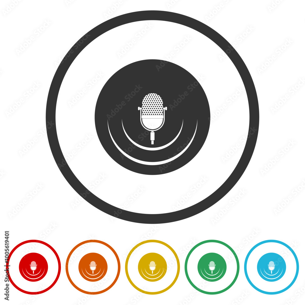 Poster voice search concept icon. set icons in color circle buttons