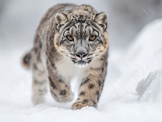 Obraz premium Snow Leopard Walking Through Snowy Landscape
