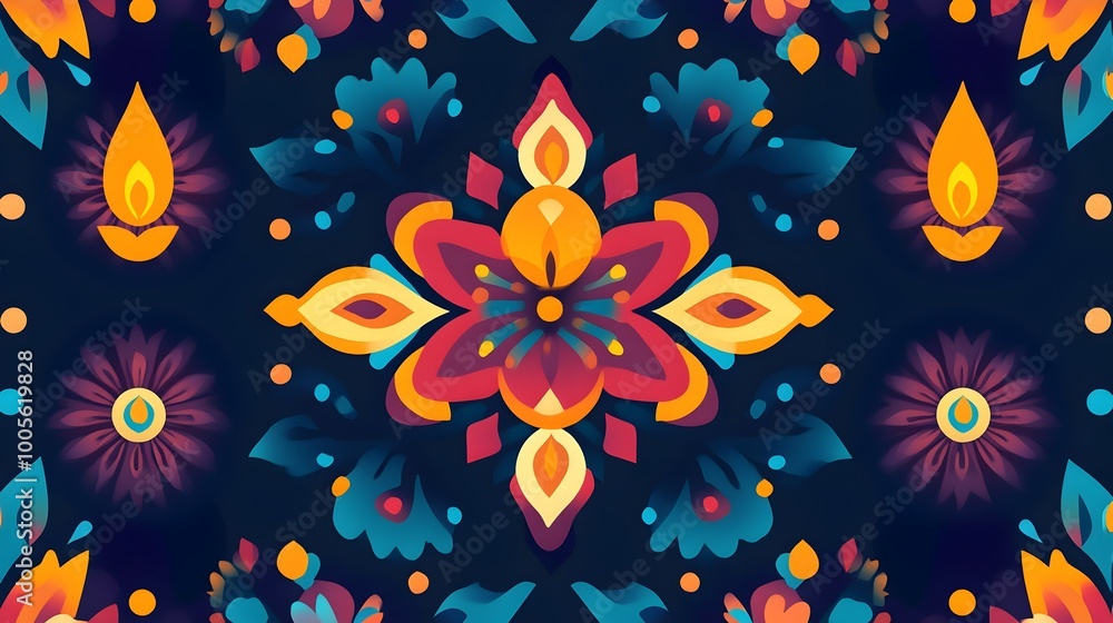 Poster a stunning showcasing the vibrant and colorful diwali with intricate and symmetrical rangoli pattern