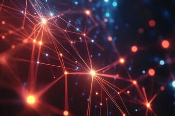 Fototapeta premium Abstract technology network with glowing nodes and lines. Modern and sophisticated background for banners, posters and social media .generative ai