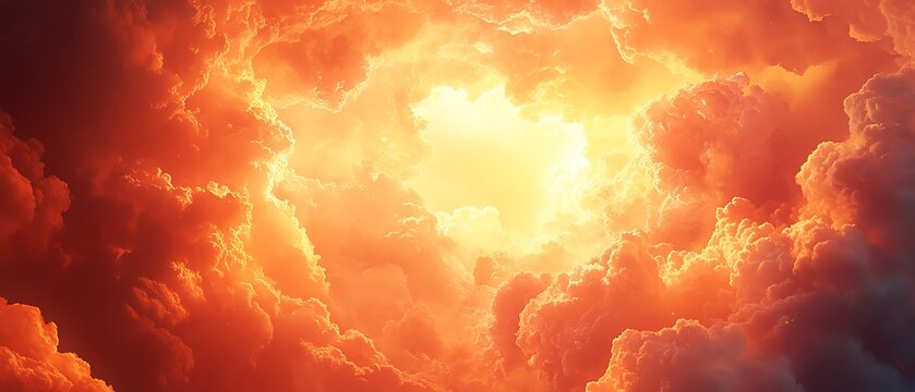 Stunning vertical image of orangecolored clouds with a middle parting revealing the sky, vibrant and dramatic cloudscape