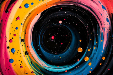 Obraz premium Abstract Swirling Colors and Dots on a Black Background