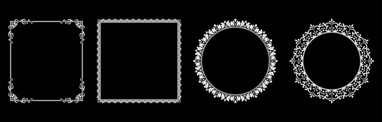 Set of decorative frames Elegant vector element for design in Eastern style, place for text. Floral black and white borders. Lace illustration for invitations and greeting cards.