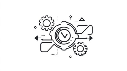 Fototapeta premium Modern Icon Representing Proven Methodologies with Elements Like Gears, Flowcharts, and Circular Arrows to Symbolize Processes and Reliability. 