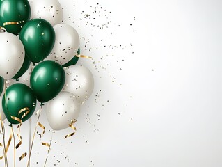 Festive Green and White Balloon Decor with Gold Ribbons: Perfect Poster for Birthday Party Themes and Celebrations in Light, Airy Spaces