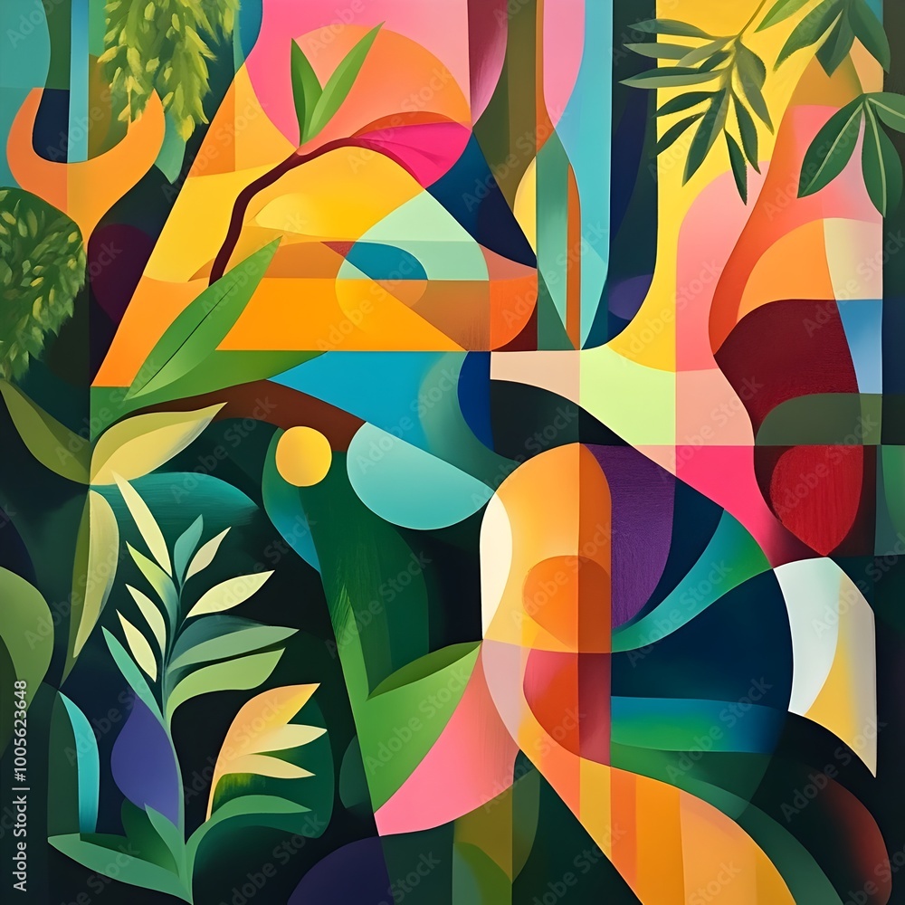 Aufkleber captivating abstract composition featuring a dynamic blend of fluid organic forms and angular geomet
