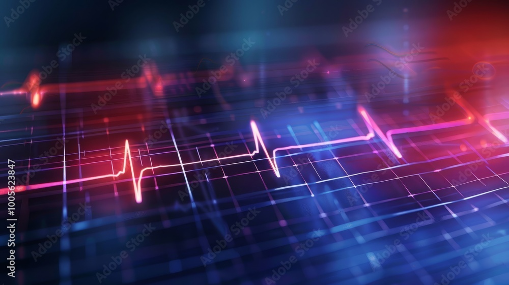 Poster a close-up view of a digital heartbeat monitor, displaying a strong and steady pulse with vibrant re