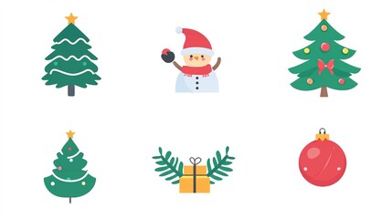 Christmas Logo Icon Vector Design Featuring Festive Elements, Including a Christmas Tree, Snowflakes, and Ornament Decorations for Holiday Celebrations. Ideal for Branding, Greeting Cards,