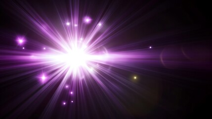 Bright purple light burst with glowing particles on a black background.