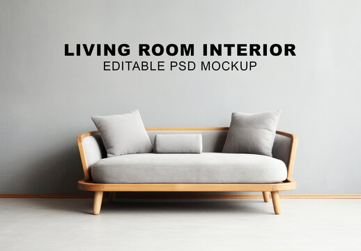 Interior Living Room Sofa And Wall Mockup With Generative AI